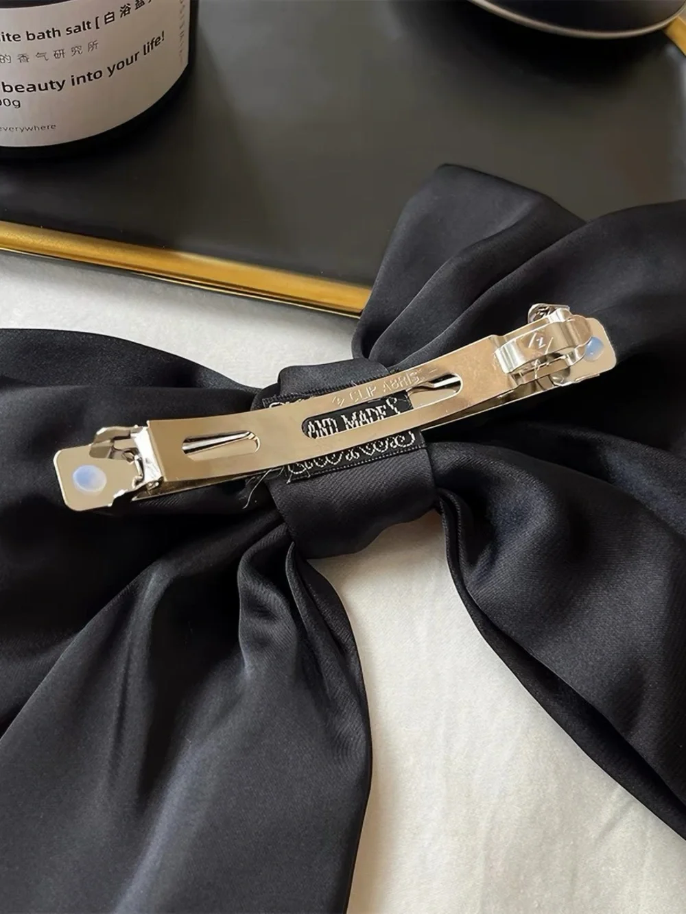 Vintage Black Satin Bow Hair Accessory
